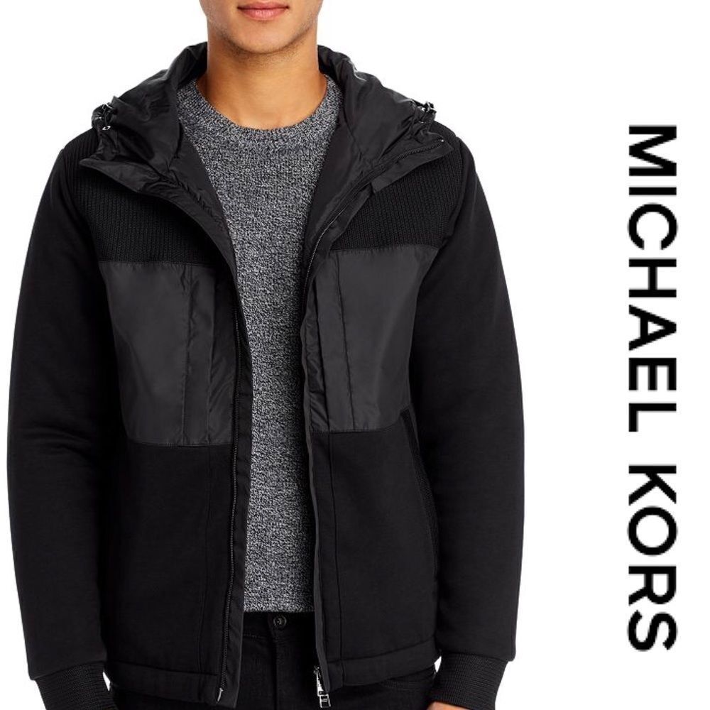 MICHAEL KORS Men’s Mixed-MediaFull Zip Hoodie L